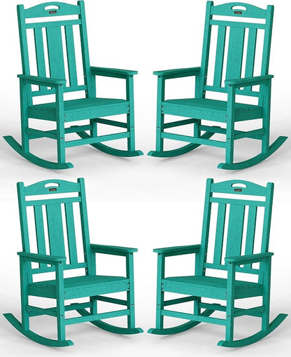 Ciokea Oversized Outdoor Rocking Chairs Set of 4, 380lbs Heavy-Duty Large Patio Rocker, High Back Cozy Porch Chairs, Weather Resistant Patio Rocking Chairs for Outside, Fire Pit, Deck, Aruba Blue