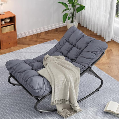 GarveeLife Outdoor Rocking Chair, Outdoor Lounge Chairs with Thick Waterproof Cushion, 300lbs Heavy Duty Metal Patio Rocking Chair for Garden, Porch, Nursery, Silla Mecedora para Adulto-Grey