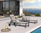 PURPLE LEAF Patio Lounge Chair Set of 3 Outdoor Chaise Lounger Aluminum Frame with Armrest Side Table and Wheels for - Photo 2