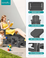SERWALL Outdoor Glider Chair Set of 2 with Ottoman, HDPE Wood-Like Patio Glider Set All-Weather Porch Glider for Outside - Photo 4