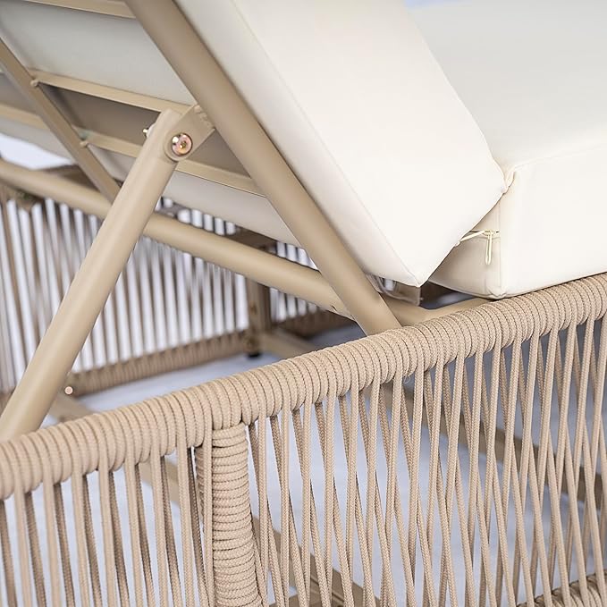 Christopher Knight Home Patio Chaise Lounge with Woven Rope Base, Adjustable Sunlounge Without Cushion, Beige and White