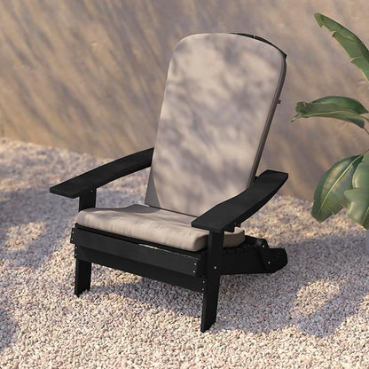Flash Furniture Charlestown Folding Adirondack Chairs Poly Resin Frame-All-Weather Cushions-Indoor/Outdoor Use, Set of 2, Black/Cream