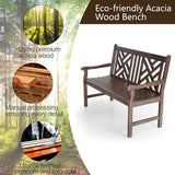 PHI VILLA Outdoor Garden Wooden Bench, 4 Ft Acacia Wood Bench with Curved Backrest and Armrest - Photo 4