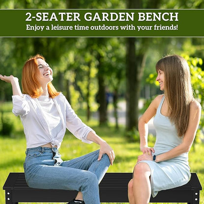Outsunny Outdoor Bench, 47" 2-Person HDPE All-Weather Patio Bench Seat, Backless Garden Loveseat with Slatted Seat, Rot and Fade Resistant for Yard, Porch, Park, Black