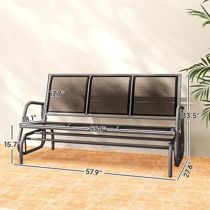 Outsunny 3-Person Patio Glider Bench, Outdoor Porch Glider Swing with 3 Seats, Breathable Mesh Fabric, Metal Frame - Photo 3