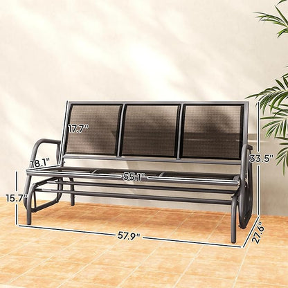 Outsunny 3-Person Patio Glider Bench, Outdoor Porch Glider Swing with 3 Seats, Breathable Mesh Fabric, Metal Frame, Black