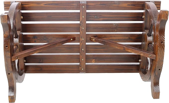 Outdoor Rustic Wooden Bench, 2 People Outdoor Bench with Wagon Wheel Legs, Garden Bench for Front Porch Furniture Patio Lawn Yard Park, Indoor and Outdoor Decor (Rustic Brown)