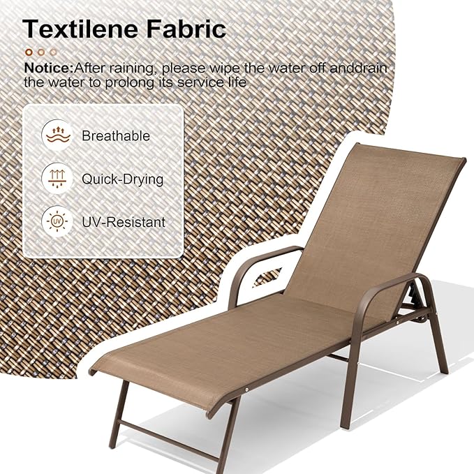Crestlive Products Chaise Lounge Chair Outdoor with Armrests, Pool Lounge Chairs Set of 2 - Photo 6