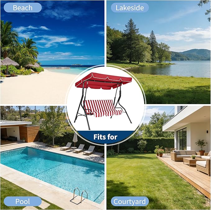 GarveeLife Outdoor Porch Swing Chair with Adjustable Canopy for Adults, 3-Seat Patio Glider Bench with Thick Cushions - Photo 7