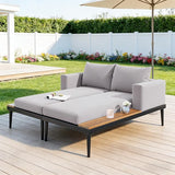 SOFTSEA Outdoor Daybed Patio Metal Frame Daybed with Wood Side Tables, 2-in-1 Convertible Chaise Lounges - Photo 1