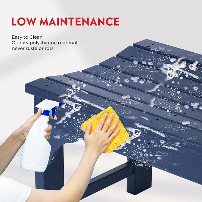 Costaelm Outdoor Benches Weatherproof, All Weather Resistant Park Bench Poly Lumber Backless Garden Bench Seat for Entryway Front Porch, Navy Blue