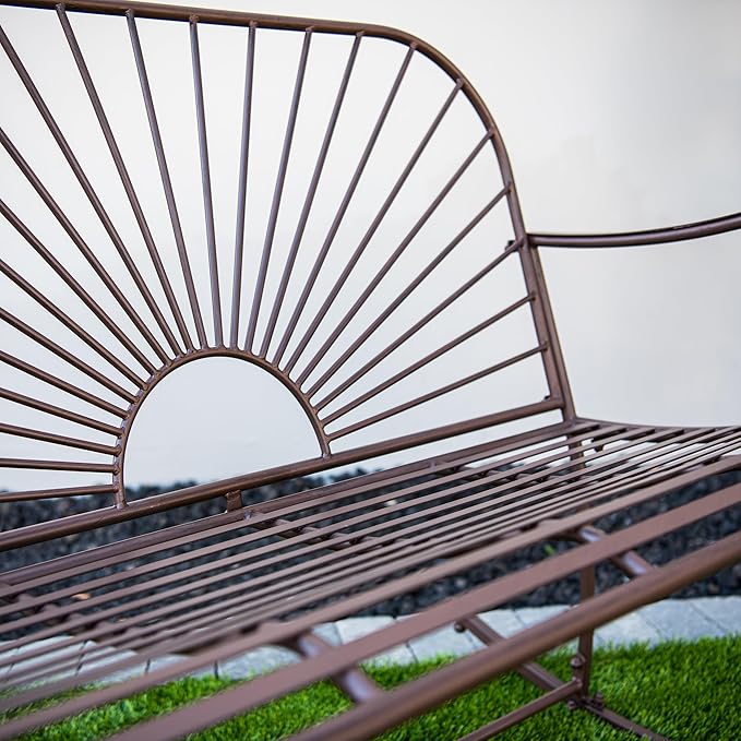 XBrand 44.5" L Iron Sun-Patterned Seat for Two Indoor/Outdoor Rocking Glider Bench, Durable Patio Glider Bench, Brown - Photo 7