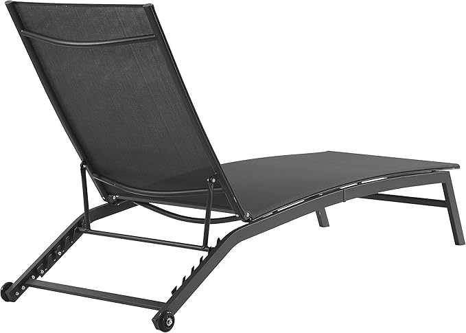 Crosley Furniture Weaver Reclining Sling Outdoor Chaise Lounge Chair with Wheels for Patio, Deck, and Pool, Charcoal - Photo 5