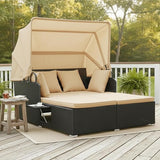Tangkula Patio Rattan Daybed with Retractable Canopy, Outdoor Wicker Sunbed Lounger with 2 Foldable Side Tables - Photo 3