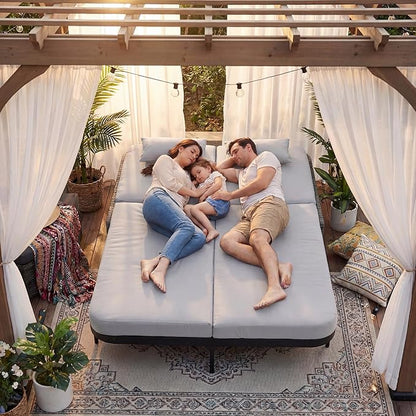 RADIATA 51.2" Outdoor Loveseat Sofa Bed, PE Wicker Patio Daybed with 2-Person Double Chaise Lounge, Independent 5-Position Adjustable Backrest, All-Weather Poolside Furniture