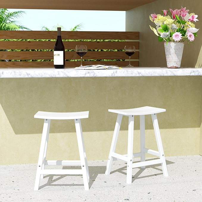 WestinTrends Malibu 2 Piece Set of 29 Height Outdoor/Patio Saddle bar stools, White