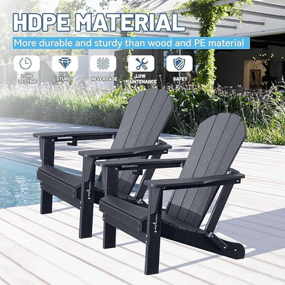 GOWE Adirondack Chairs Set of 2, Plastic Adirondack Chair, Adirondack Chairs, HDPE Adirondack Chair, Folding Adirondack Chairs, Outdoor Chairs with Cup Holder for Lawn Patio Deck Fire Pit -Black