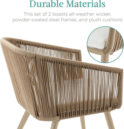 Best Choice Products Set of 2 Patio Dining Chairs, Outdoor Seating for Backyard, Poolside, Balcony w/Woven Wicker Design, 250lb Weight Capacity - Natural/Ivory/Natural