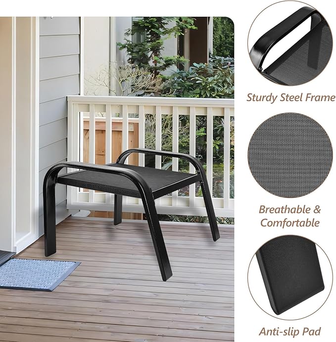 Outdoor Footstools All Weather Ottomans Solid Steel Frame Footrest Seat Side Table Black - Photo 5