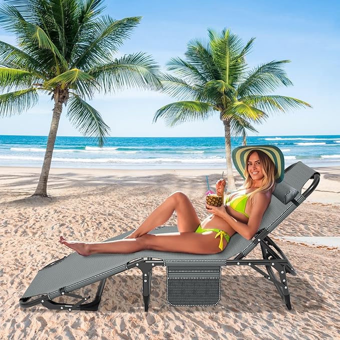 Slsy Folding Lounge Chairs Outdoor, Adjustable Sleeping Cot Chair - Photo 4