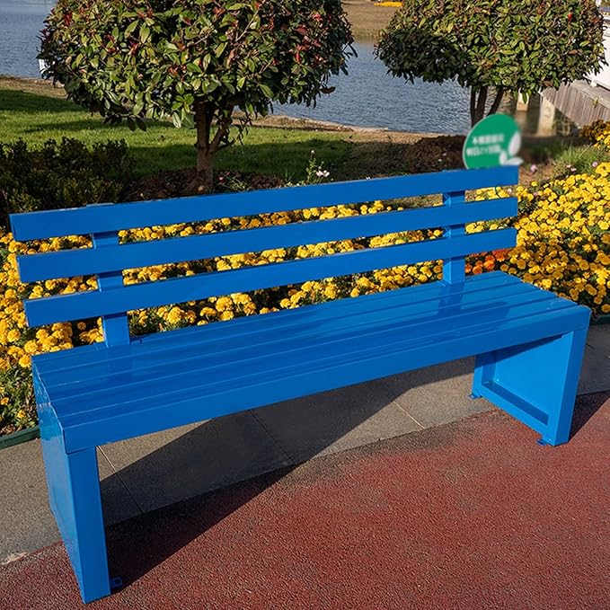 Outdoor Benches Outdoor Metal Garden Bench Patio Bench for Outside Park Picnic Yard Front Porch Backyard Weatherproof with Backrest(Blue,100cm/39in)