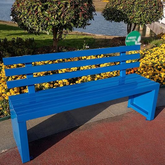 Outdoor Benches Outdoor Metal Garden Bench Patio Bench for Outside Park Picnic Yard Front Porch Backyard Weatherproof with Backrest(Blue,100cm/39in)