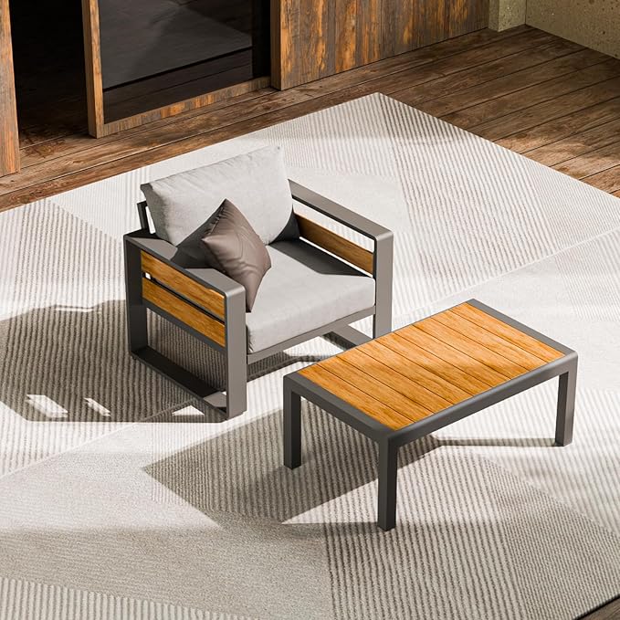 ZANDOR Aluminum Outdoor Patio Furniture - Outdoor Coffee Table, All-Weather Metal Modern Outside Furniture - Photo 3