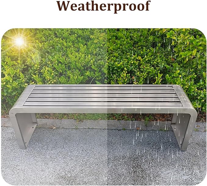 Metal Garden Benches for Outdoors Weatherproof 304 Stainless Steel Metal Outdoor Bench Backless Park Benches for Front Porch Patio Garden Commercial Entryway Ready to Use(100x40x45cm)