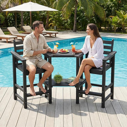 GLANC Tall Adirondack Chairs Set of 2, All Weather Resistant HDPE Bar Height Balcony Adirondack Chair with Removable Connecting Trays, Outdoor Adirondack Barstools for Deck Patio Pool Lawn (Black)