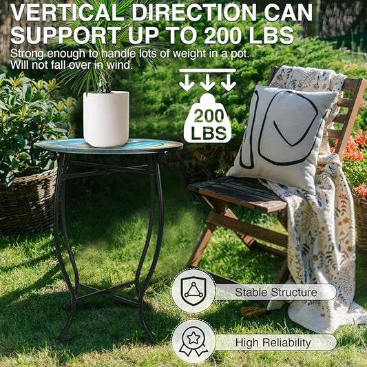Patio Side Table, 14 Inch Weather Resistant Metal Side Table，Side Table for Patio Yard Porch Balcony Garden Bedside Plant Stand Indoor Outdoor ，Small Round Outdoor End Table