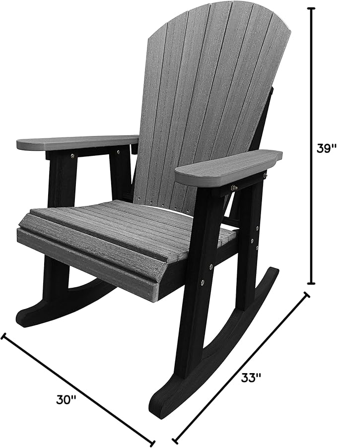 DuraWeather Poly® Adirondack Porch Rocker (Driftwood Grey (Wood Grain) on Black)