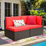 Devoko 2-Piece Modern Red Rattan & Metal Patio Sofa Set - Sectional Corner Sofa & Armless Sofa - Photo 2