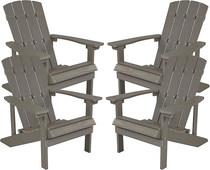 Flash Furniture Charlestown Poly Resin Adirondack Chair - Gray - All Weather - Indoor/Outdoor - Set of 4 - Photo 3