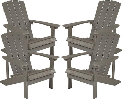 Flash Furniture Charlestown Poly Resin Adirondack Chair - Gray - All Weather - Indoor/Outdoor - Set of 4
