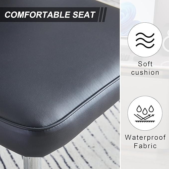 Modern Dining Chairs,Pu Upholstered Leather Chair And Sturdy Metal Legs,Comfortable Ergonomic Large Backrest Design,Applicable To Front Porch,Outdoor Lounge,Garden,Reception Room,Patio,BlackSilver-Met