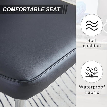 Modern Dining Chairs,Pu Upholstered Leather Chair And Sturdy Metal Legs,Comfortable Ergonomic Large Backrest Design,Applicable To Front Porch,Outdoor Lounge,Garden,Reception Room,Patio,BlackSilver-Met