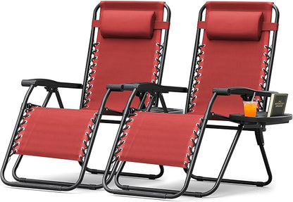 Devoko Patio Zero Gravity Chair Outdoor Folding Adjustable Reclining Chairs Pool Side Using Lawn Lounge Chair with Pillow Set of 2 (Red)
