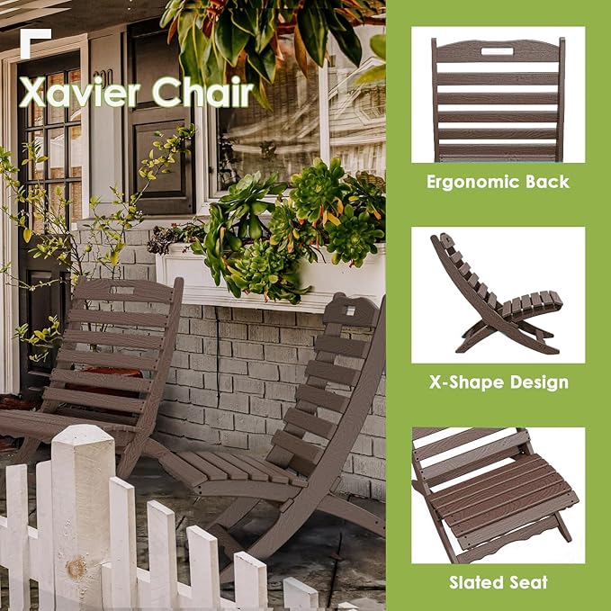 GREENVINES Folding-Xavier-Chairs Set of 4 | Wave | Portable Adirondack-Chair | HDPE Plastic | All Weather Fire-Pit Chair - Photo 3