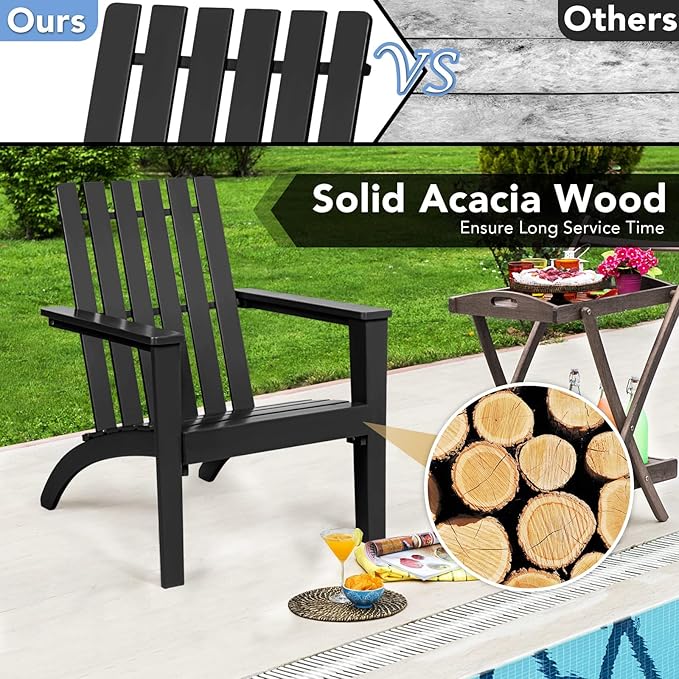 Giantex Adirondack Chair Set of 4 Acacia Wood Outdoor Chairs, 350 lbs Weight Capacity, Weather Resistant Campfire Chairs for Lawn Seating, Garden, Poolside, Balcony, Patio Lounger, Black