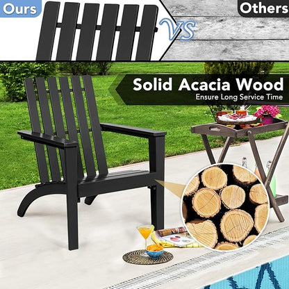 Giantex Adirondack Chair Acacia Wood Outdoor Chairs, 350 lbs Weight Capacity, Weather Resistant Campfire Chairs for Lawn Seating, Garden, Poolside, Balcony, Patio Adirondack Lounger, Black