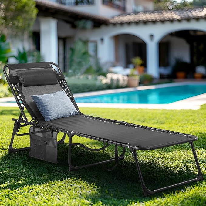 Unovivy Outdoor Chaise Lounge Chairs Set of 2, Portable Folding Pool Lounge Chair with 5-Position Reclining Back - Photo 2