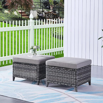 HUMMUH 5 Pieces Patio Bistro Set Wicker Patio Chairs Set of 2 with Ottomans and Side Table Rattan Outdoor Furniture Conversation Set for Yard,Garden,Porch…
