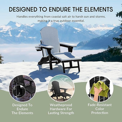 WestinTrends Malibu Folding Adjustable Adirondack Chair with Retractable Ottoman and Cup Holder (Set of 2), Black