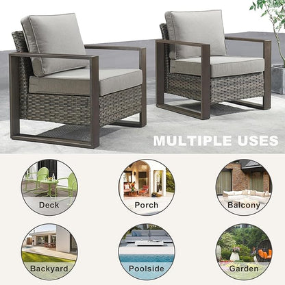Rilyson Outdoor Wicker Patio Furniture Set - 4 Piece Patio Conversation Set with 2 Wicker Armrest Chairs,2 Rattan Ottoman, Sturdy Frame, Thick Cushions, Deep Seating(Mixed Grey/Grey)