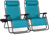 Best Choice Products Set of 2 Extra Wide Adjustable Steel Mesh Zero Gravity Lounge Chair Recliners w/Pillows and Cup - Photo 1