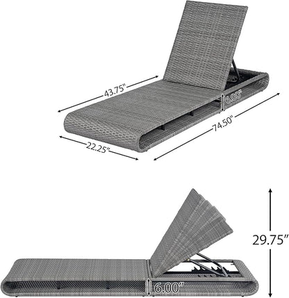 Christopher Knight Home Edsel Wicker Chaise Lounge Chair Outdoor, PE Faux Rattan Patio Outdoor Chaise Lounge with Iron Frame, Adjustable Backrest Single Lounge Sofa, Poolside Seating, Grey