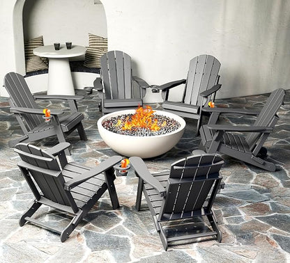 BRIOPAWS Folding-Adirondack-Chairs Set of 6 | HDPE | Fire Pit Chair | Cup Holder | Weather Resistance | Grey | for Outdoor Backyard Deck Patio