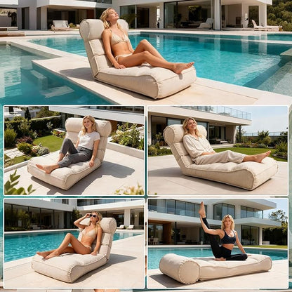 Dineli 83'' Outdoor Chaise Lounge Chair with 5 Positions Adjustable Backrest Patio Lounger Lounge Chairs for Outside, Pool Lounge Chairs Sunbed Lounge Waterproof Sun Loungers for Garden Beach, Beige