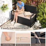 RELAX4LIFE Wicker Outdoor Bench with Storage - Rattan Deck Box w/Protective Liner for Pillows, Pool Supplies - Photo 5
