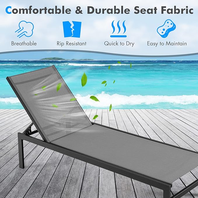 Tangkula Aluminum Lounge Chair Outdoor, Patio Adjustable Chaise Lounge with 6-Position Backrest, Aluminum Frame - Photo 7